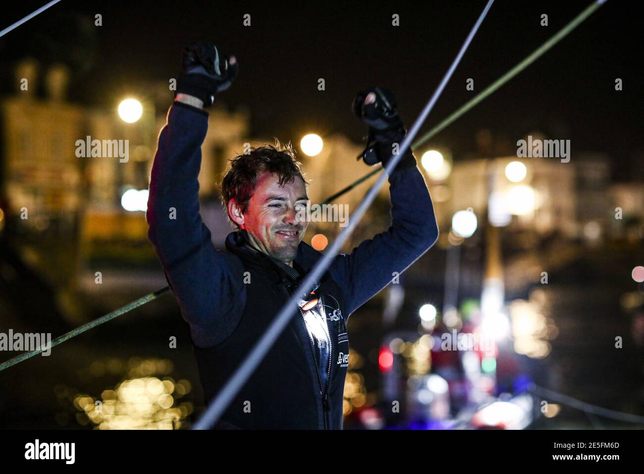 Thomas Ruyant (fra) sailing on the Imoca Linkedout finishing the Vendee Globe 2020-2021 in 80 Days 15 Hours 22 minutes and 01 s / LM Stock Photo