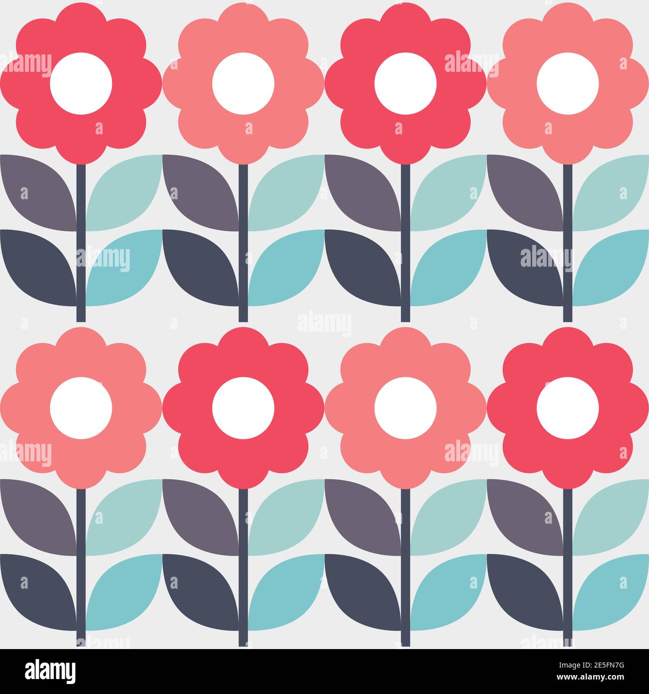 Retro geometric midcentury modern vector seamless pattern with flowers