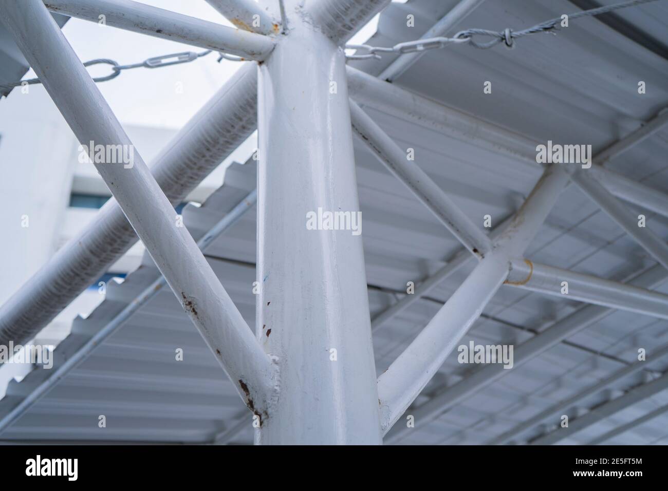 Architectural detail of a modern building with steel structure, Rooftop