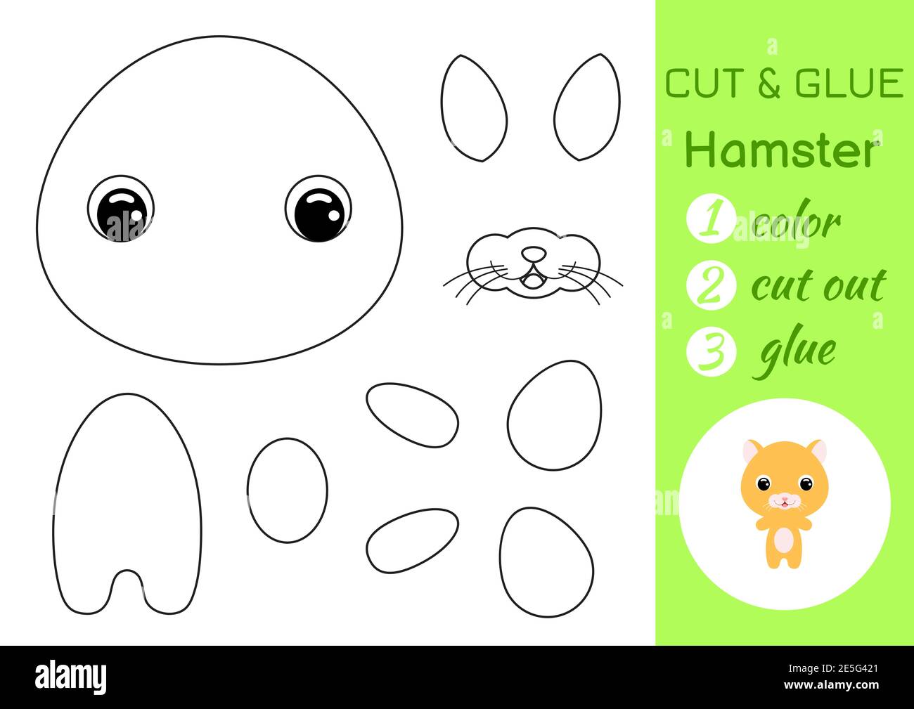 Coloring book cut and glue baby hamster. Educational paper game for ...