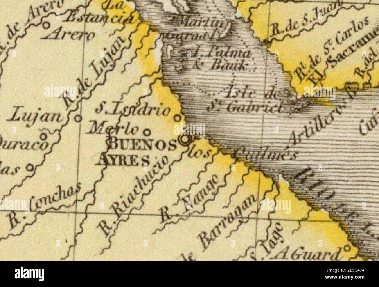 Río de la Plata. Detalle de un mapa de las Provincias Unidas en 1812 Stock Photo