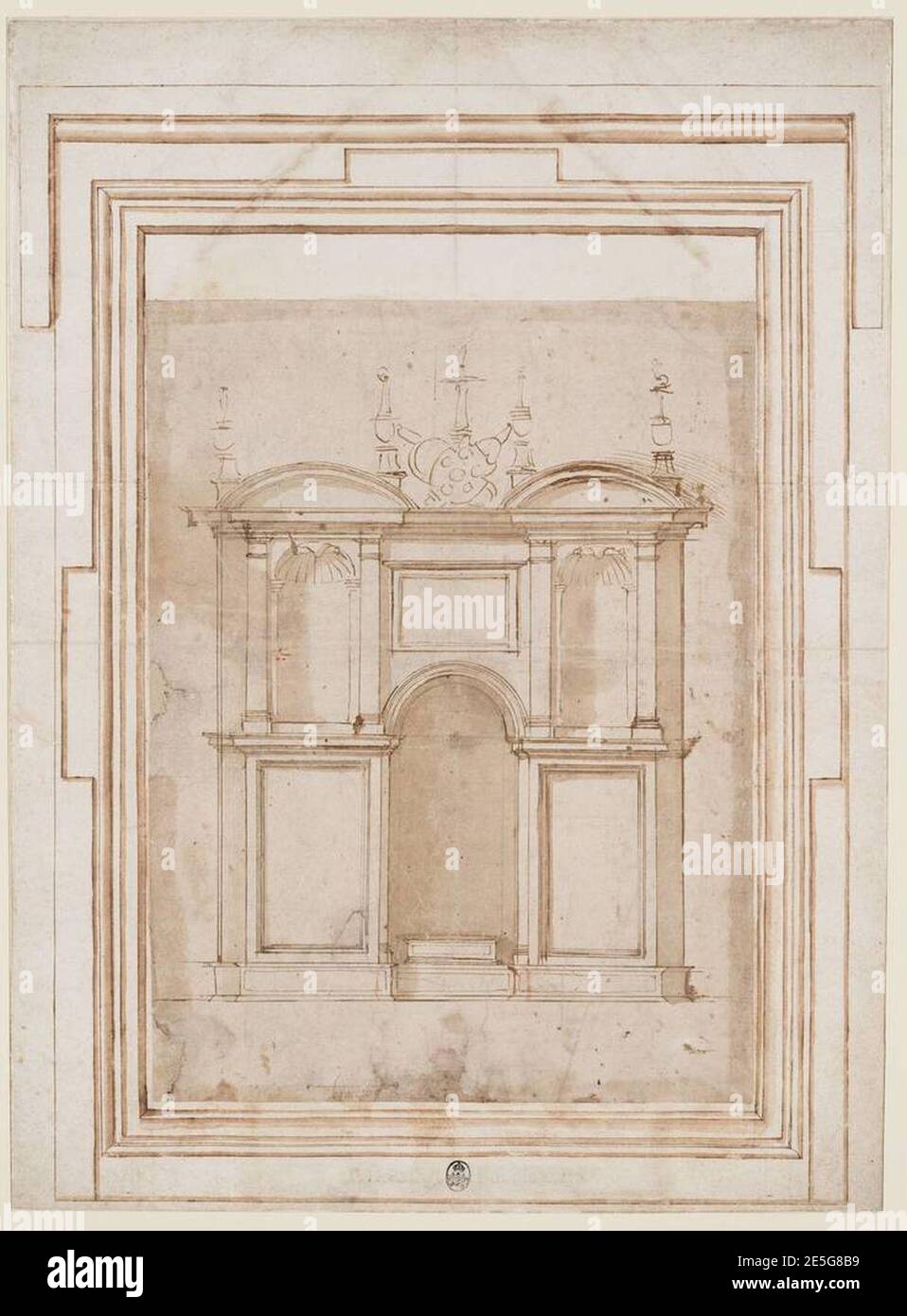 Michelangelo Aufriss einer Nischenarchitektur mit dem Wappen der