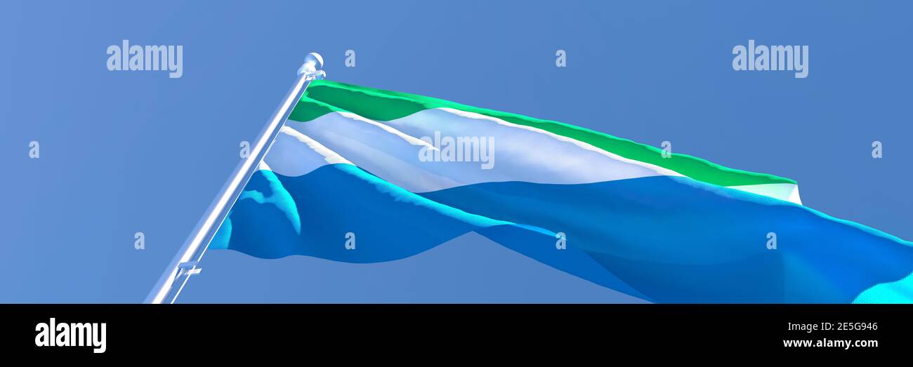 3D rendering of the national flag of Sierra Leone waving in the wind ...