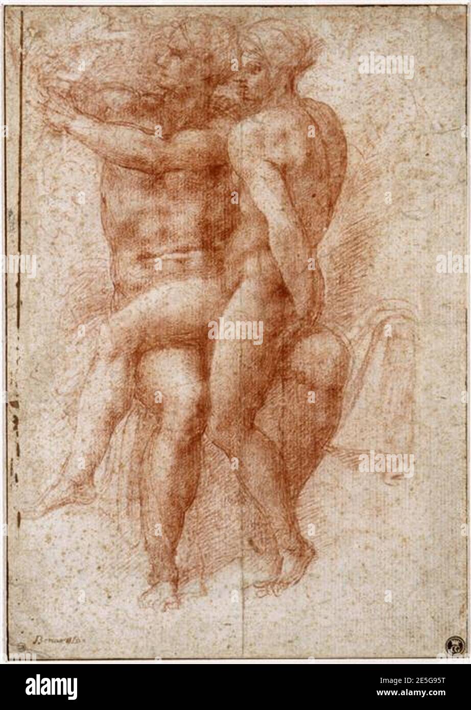 Michelangelo - Une femme nue assise sur les genoux d'un homme nu assis Adam et Eve, NI1660;AI123. Stock Photo