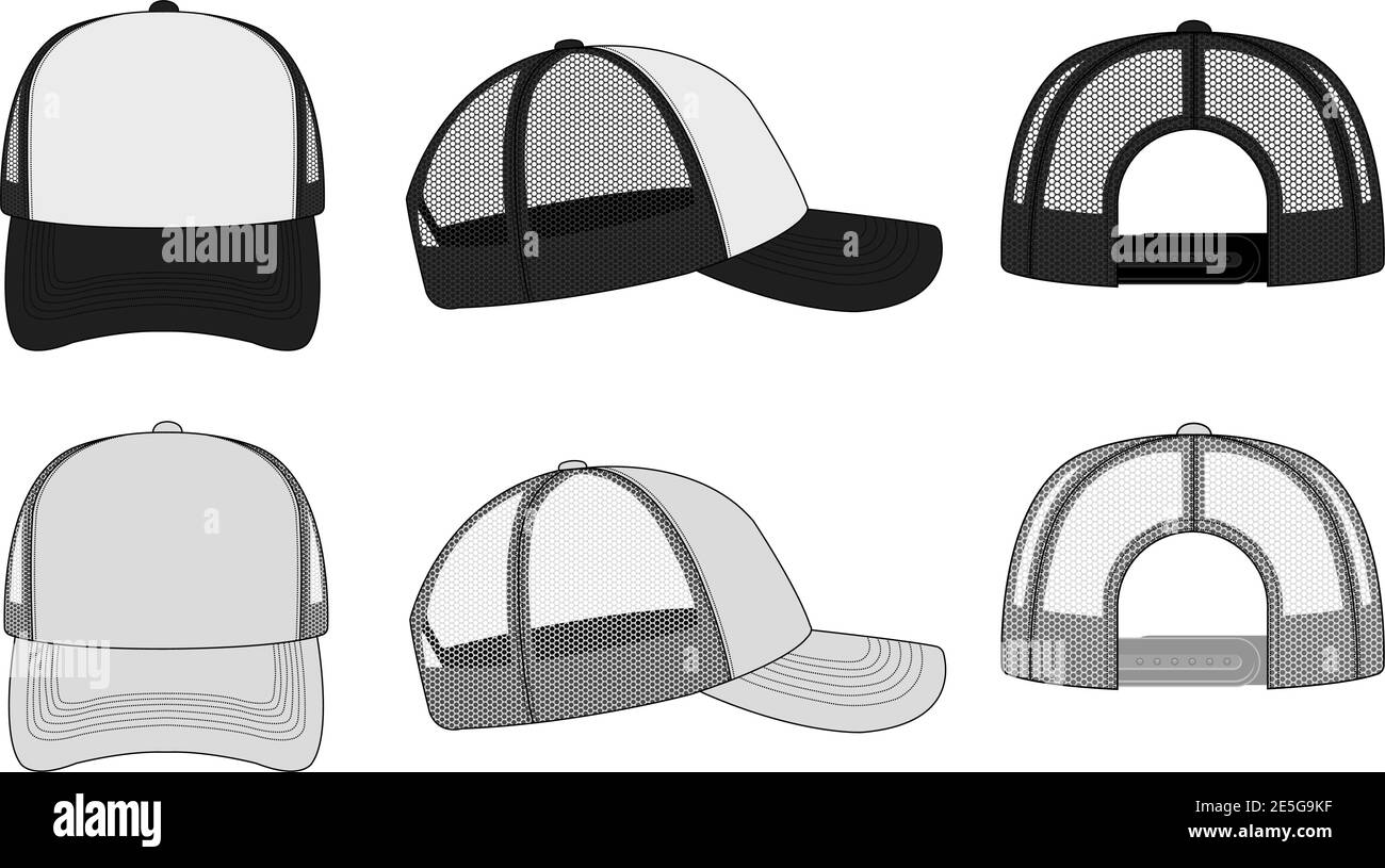 trucker cap / mesh cap template illustration (white & black Stock ...