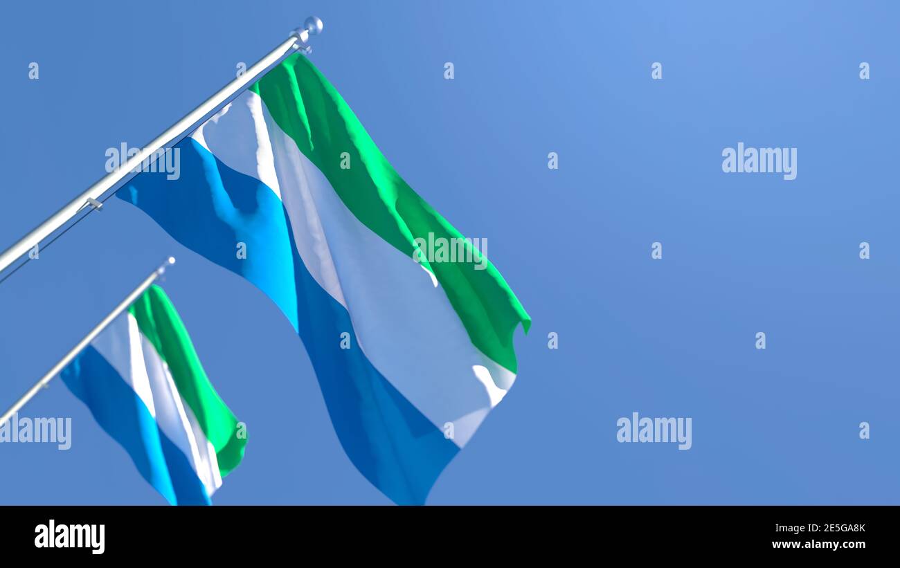 3D rendering of the national flag of Sierra Leone waving in the wind ...