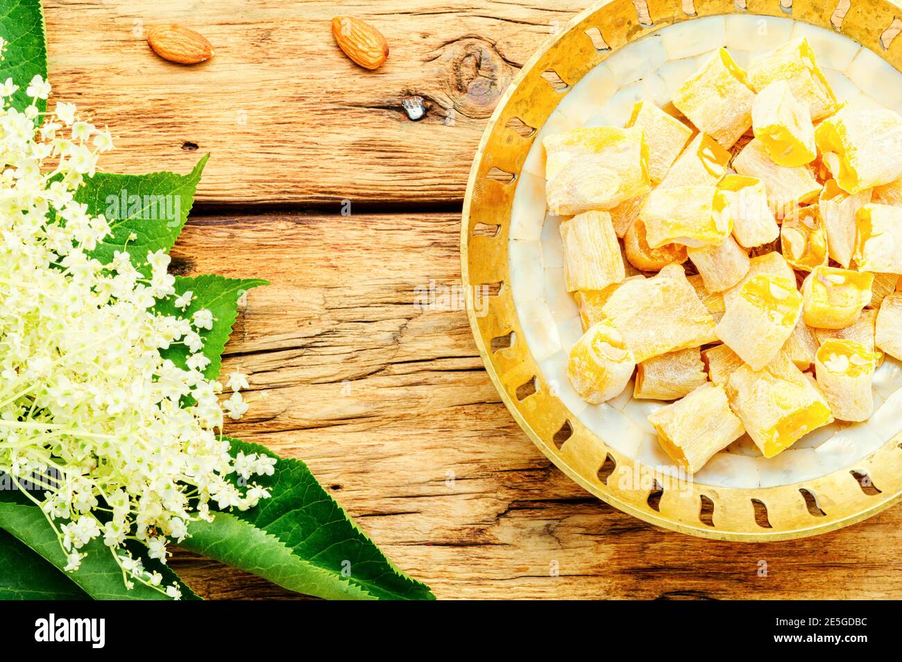 Traditional oriental sweetness, Turkish delight lokum with elderberry ...