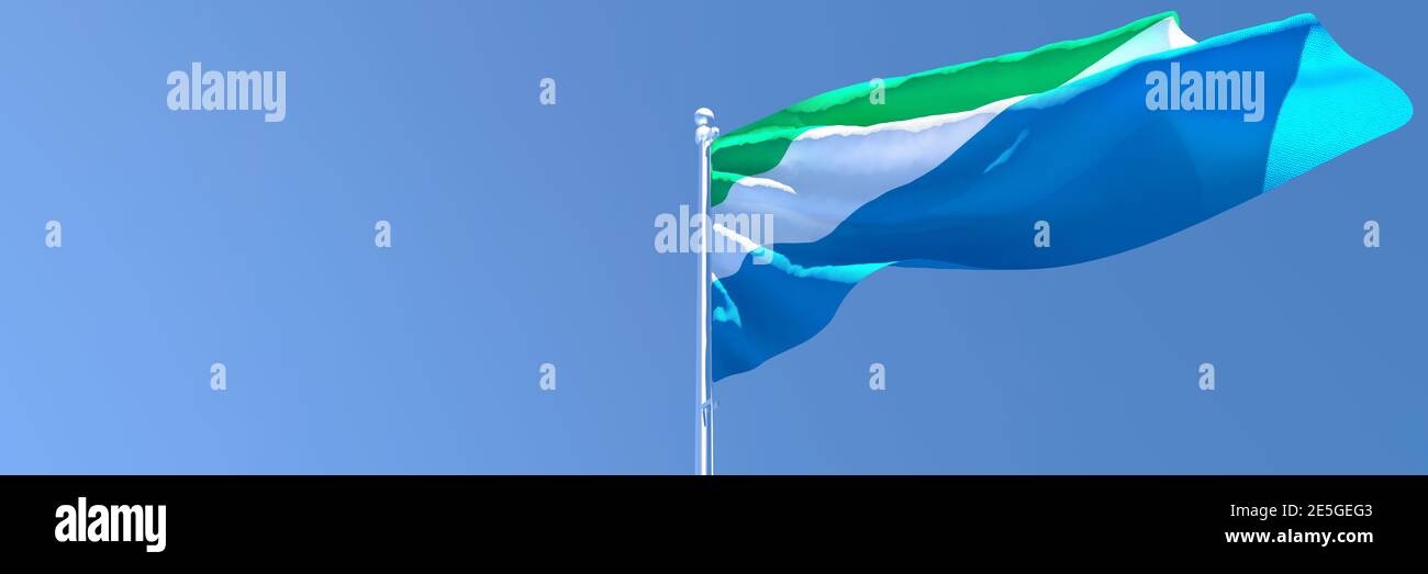 3D rendering of the national flag of Sierra Leone waving in the wind ...