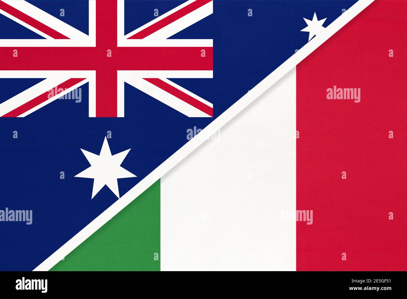 Australia and Italy or Italian Republic, national flags from textile. Relationship, partnership