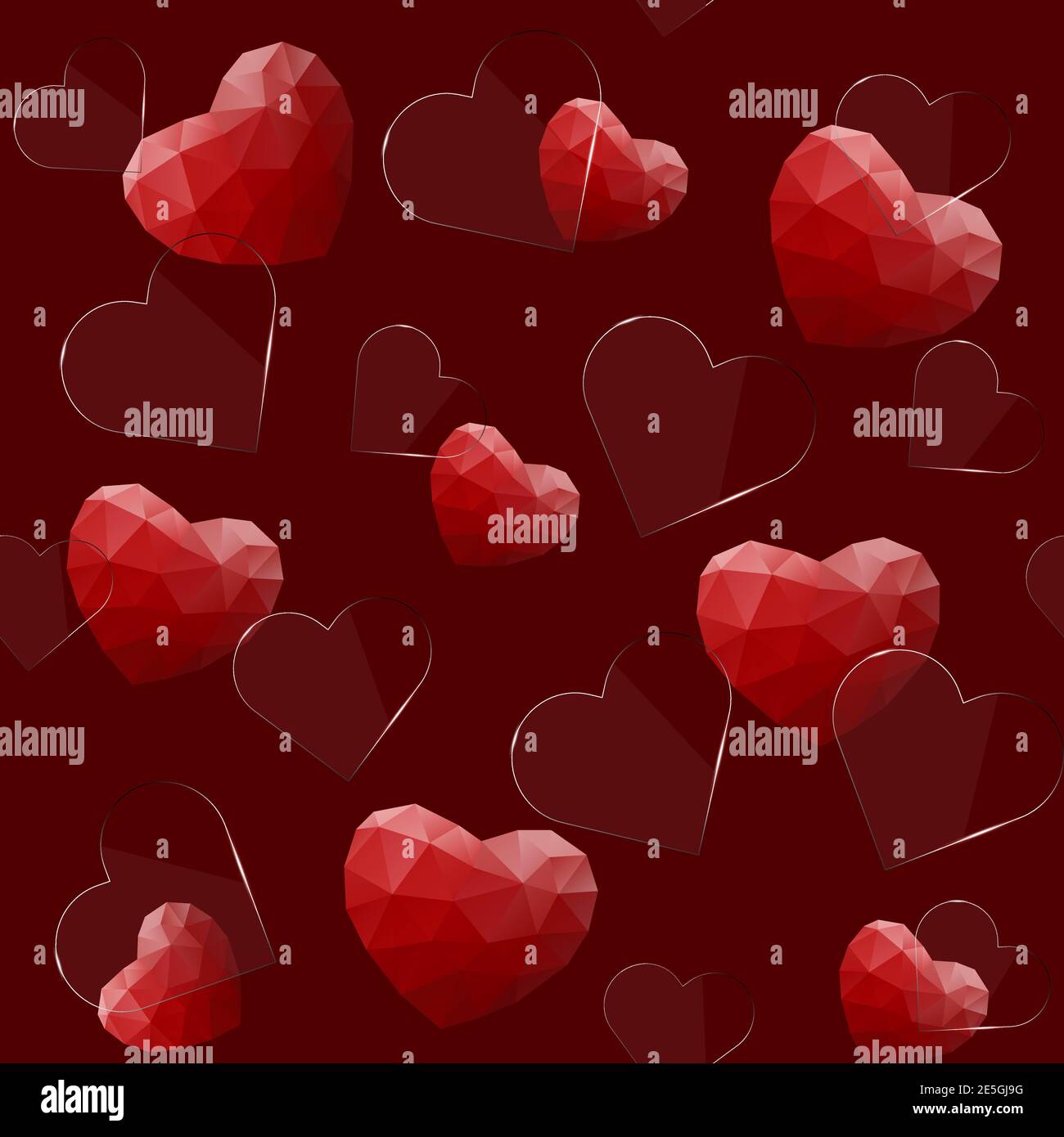 Seamless pattern with glass and polygonal hearts Stock Vector