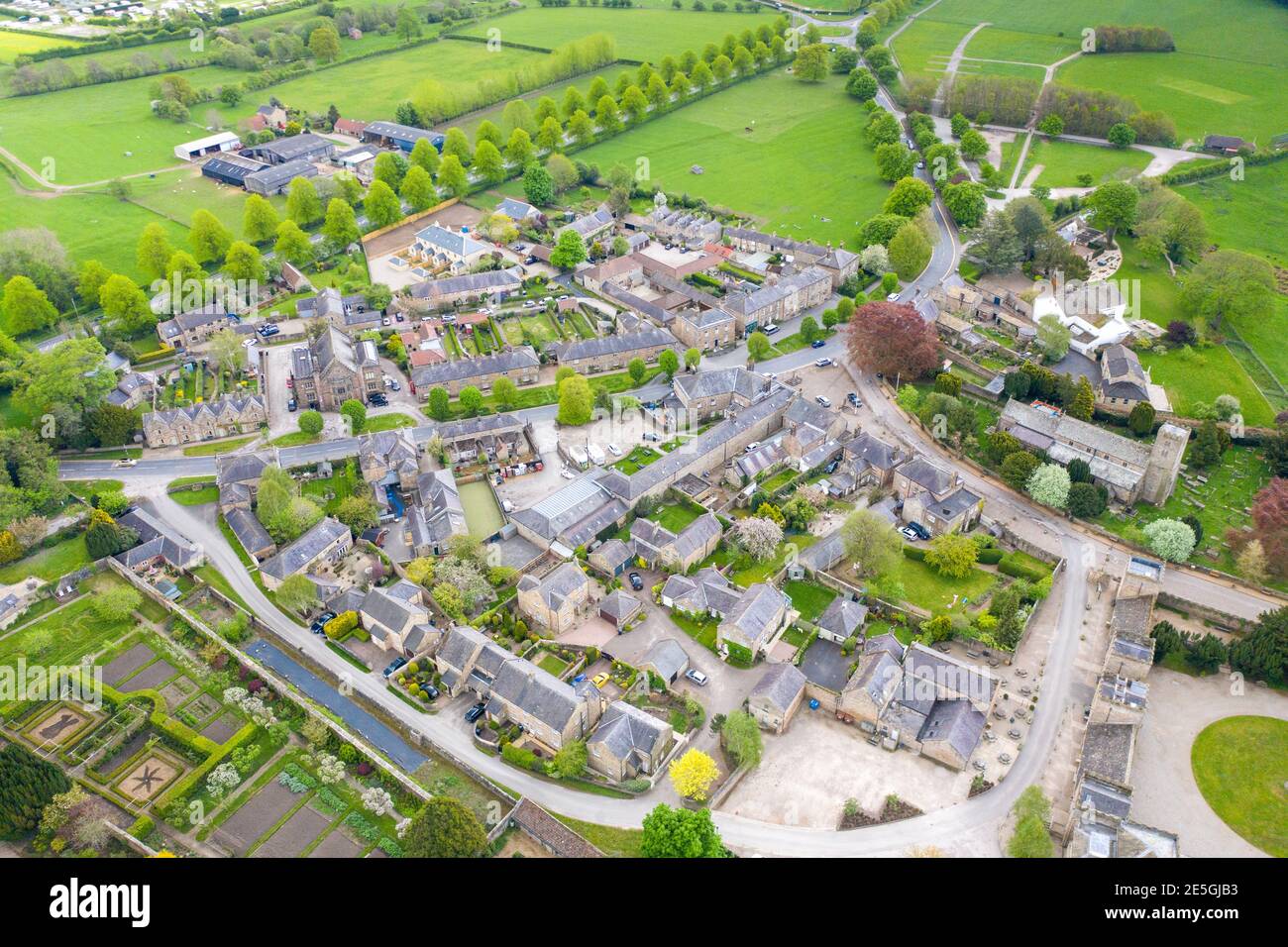 Aerial photo of the small village of Ripley in Harrogate in North