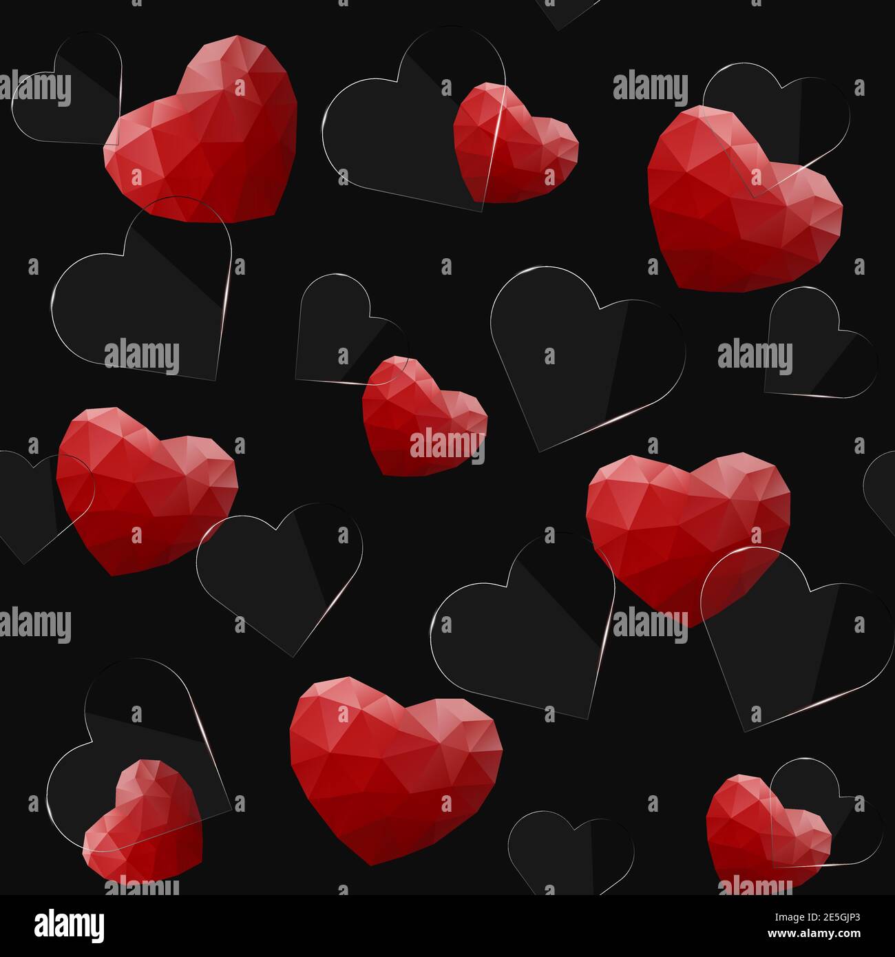 Seamless pattern with glass and polygonal hearts Stock Vector