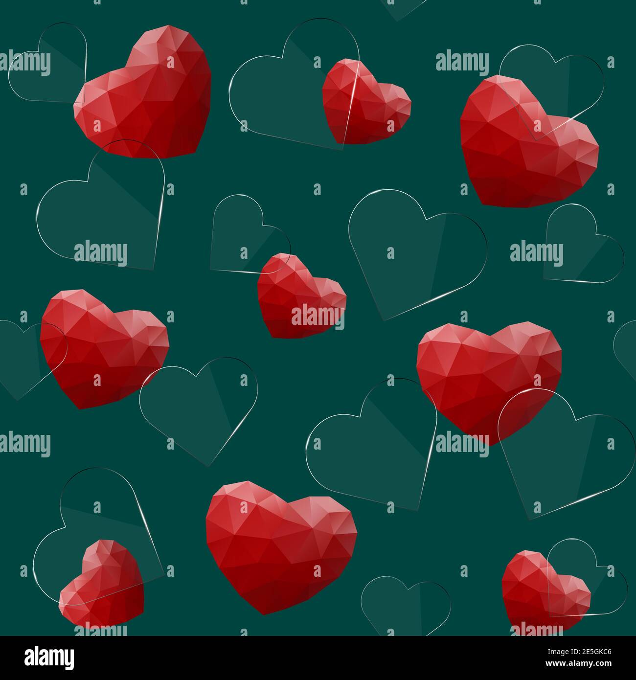 Seamless pattern with glass and polygonal hearts Stock Vector