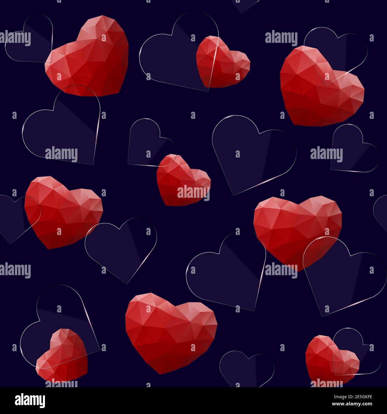 Seamless pattern with glass and polygonal hearts Stock Vector