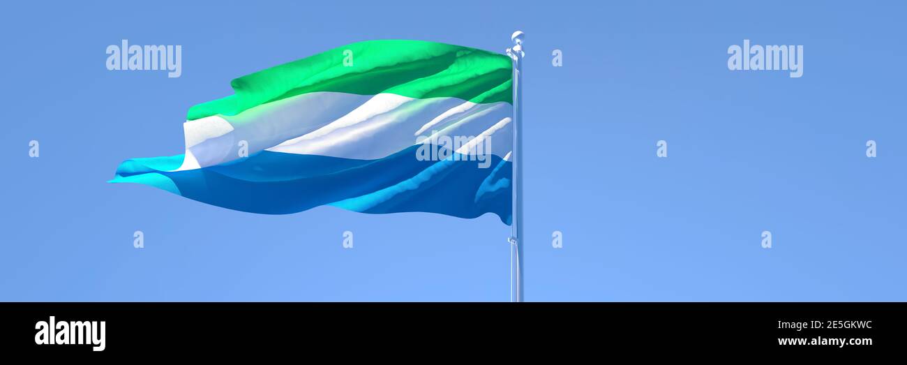 3D rendering of the national flag of Sierra Leone waving in the wind ...