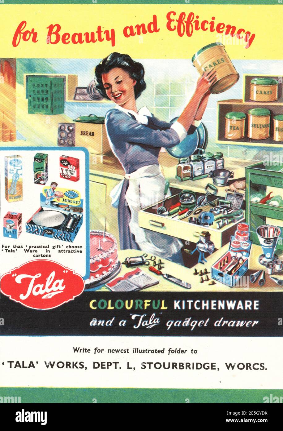 1950 UK Advert Tala Kitchenwear Stock Photo