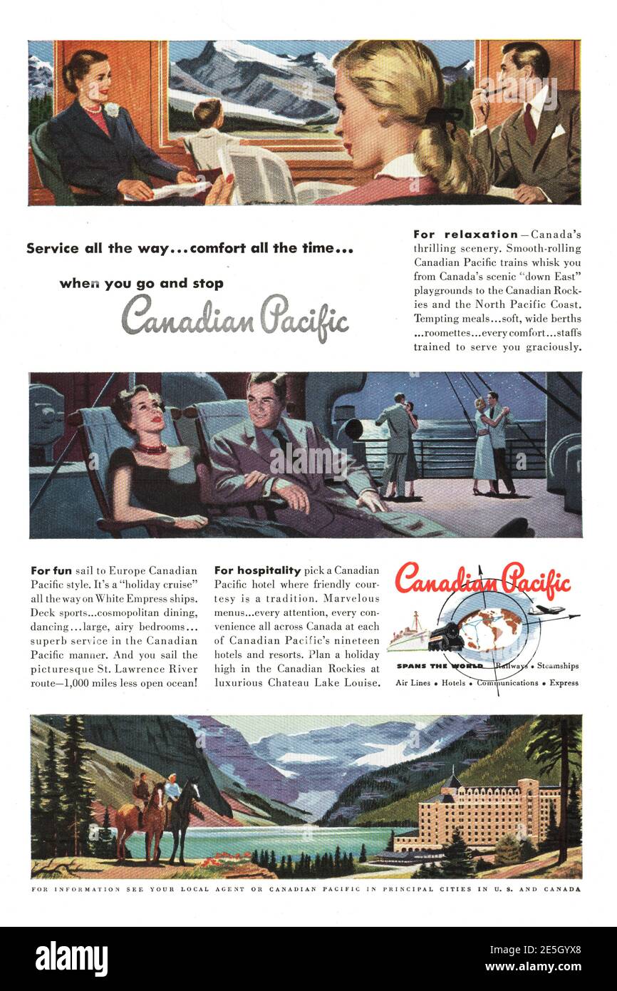 1950 US Advert Canadian Pacific Trains Stock Photo