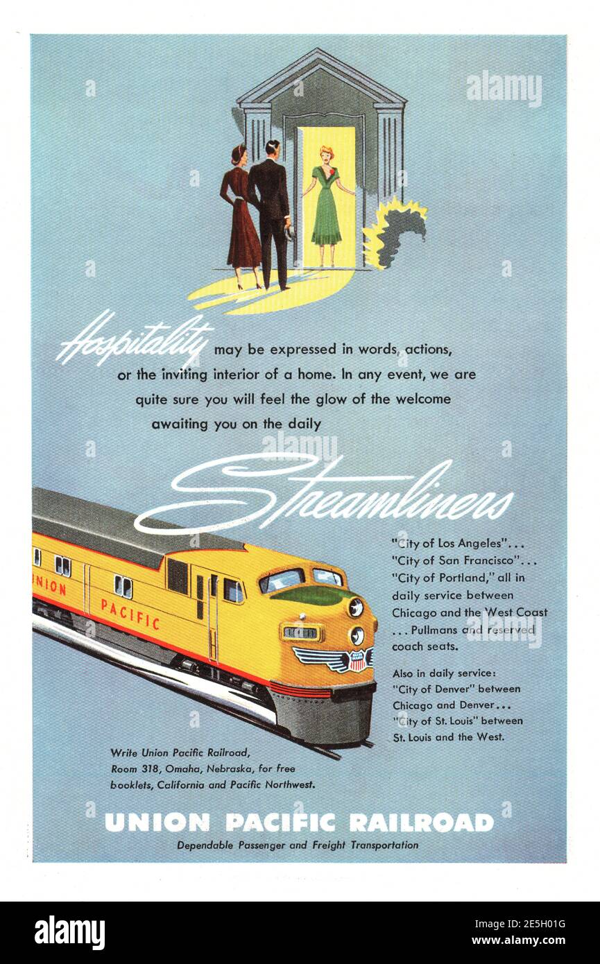 1950 US Advert Union Pacific Railroad Stock Photo