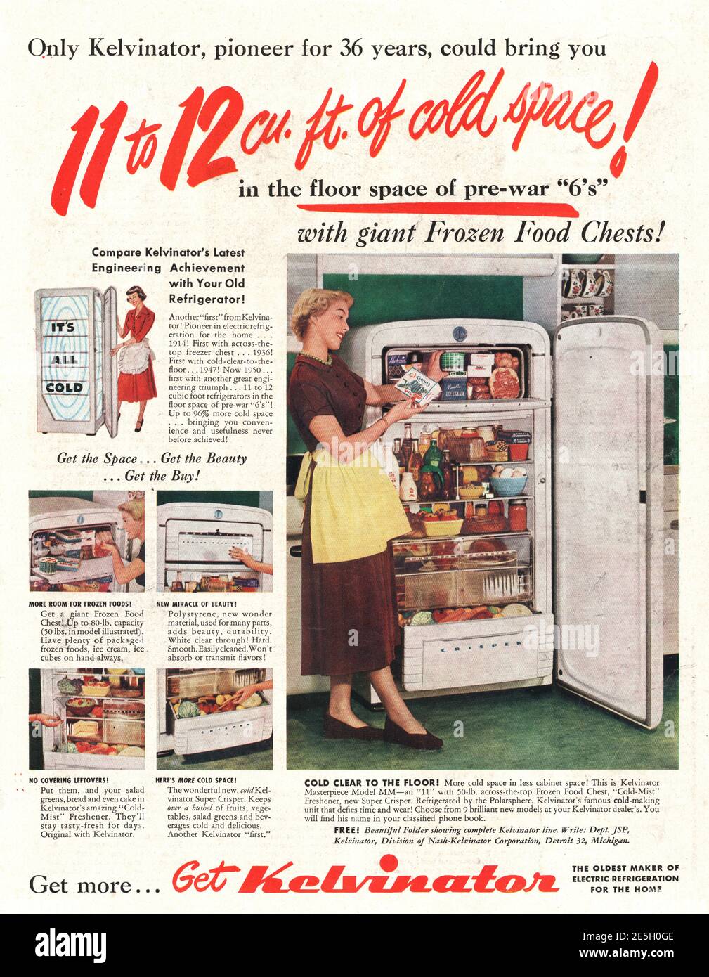 1950 U.S. Magazine The Kelvinator Fridge Advert Stock Photo