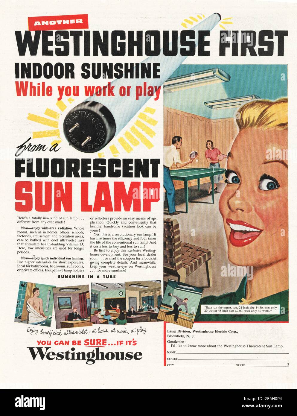 1950 U.S. Magazine Westinghouse Sun Lamps Advert Stock Photo