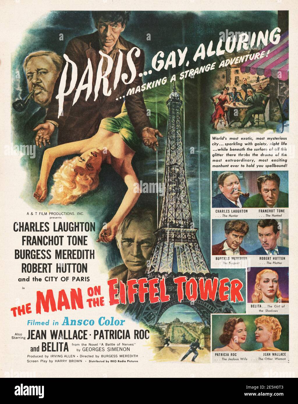 1950 U.S. Magazine The Man in the Eiffel Tower Film Ad Stock Photo