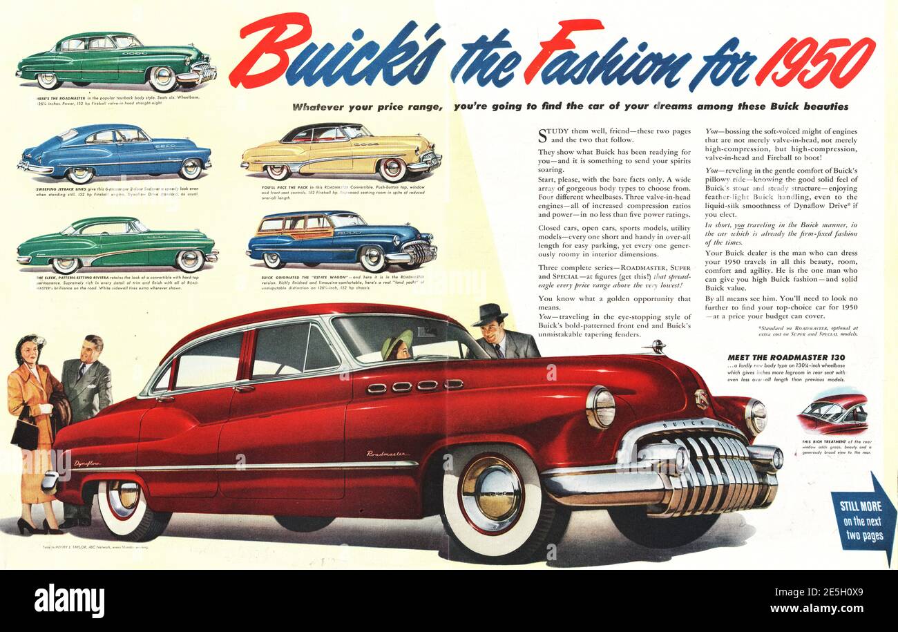 1950 Canadian Magazine Buick Car Advert Stock Photo