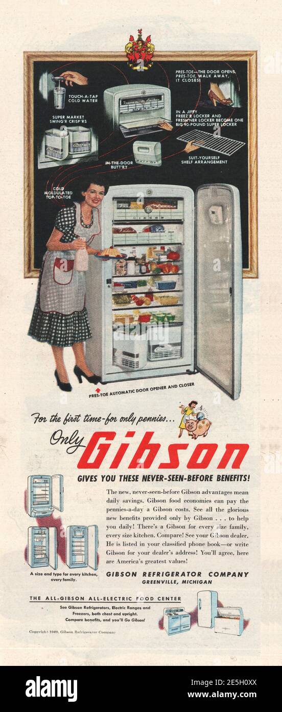 1950 U.S. Magazine Gibson Refrigerators Advert Stock Photo