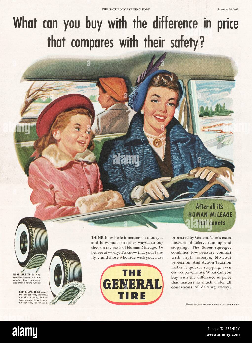 1950 U.S. Magazine General Tyres Advert Stock Photo