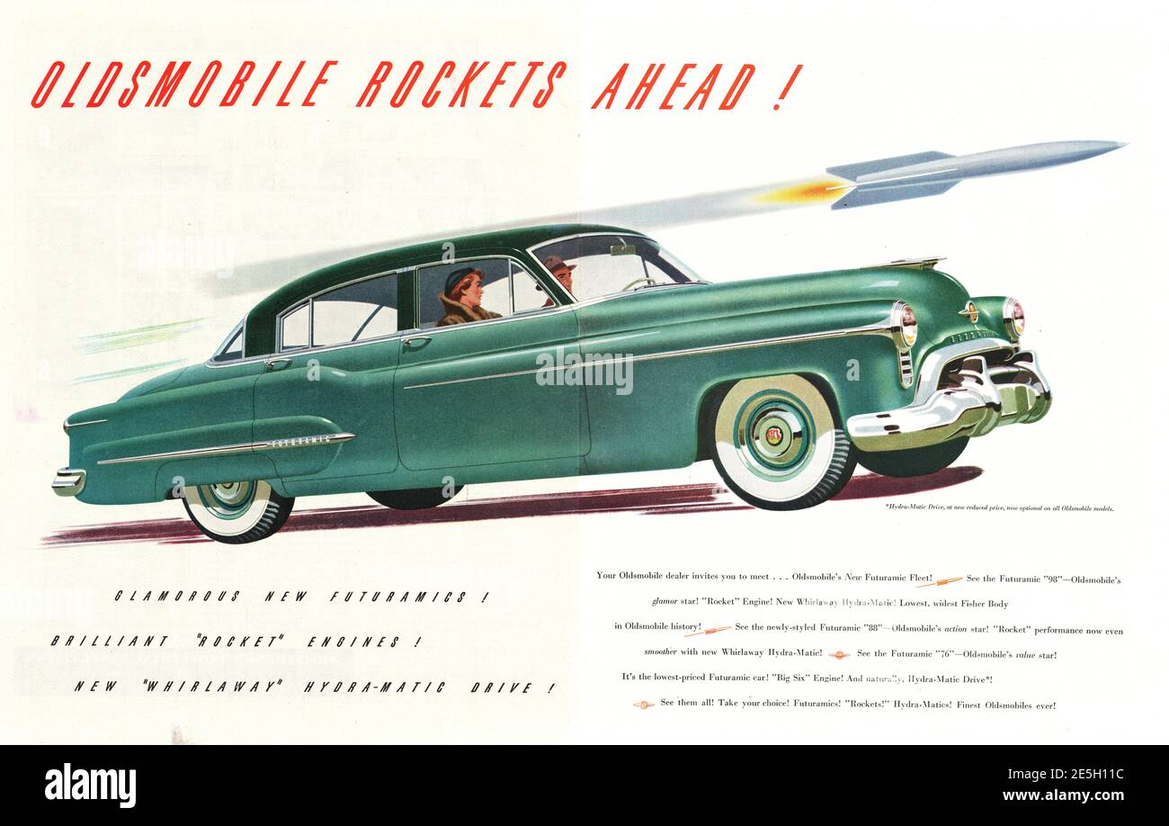 1950 U.S. Magazine Oldsmobile Car Advert Stock Photo