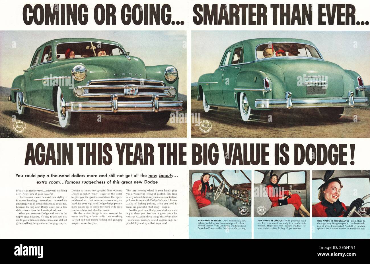 1950 U.S. Magazine Dodge Cars Advert Stock Photo