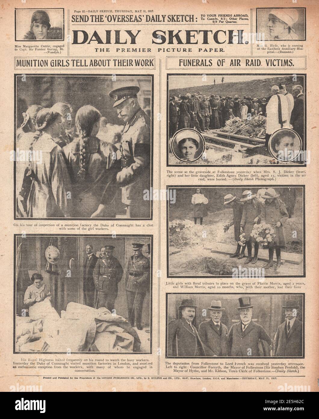 1917 Daily Sketch Funeral of Victims of Folkestone Gotha Raid Stock Photo
