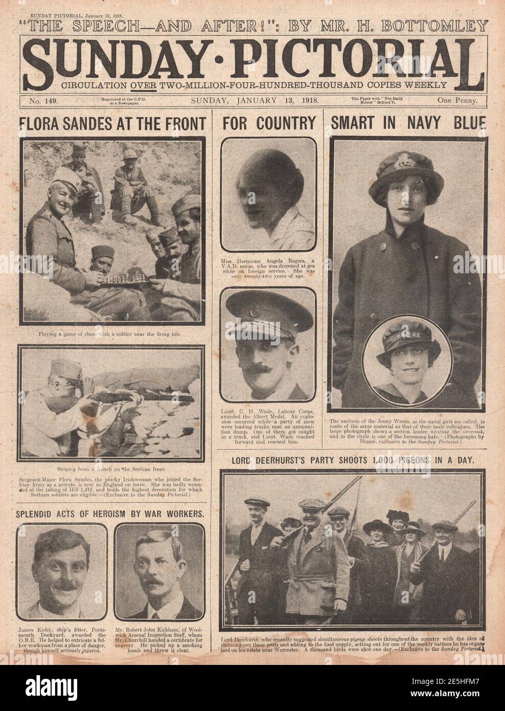 1918 Sunday Pictorial Sergeant Major Flora Sandes Stock Photo