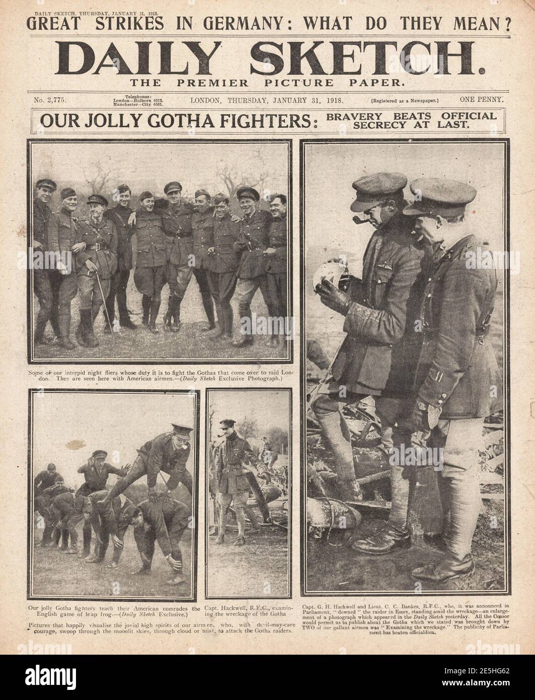 1918 Daily Sketch Gotha raids Stock Photo