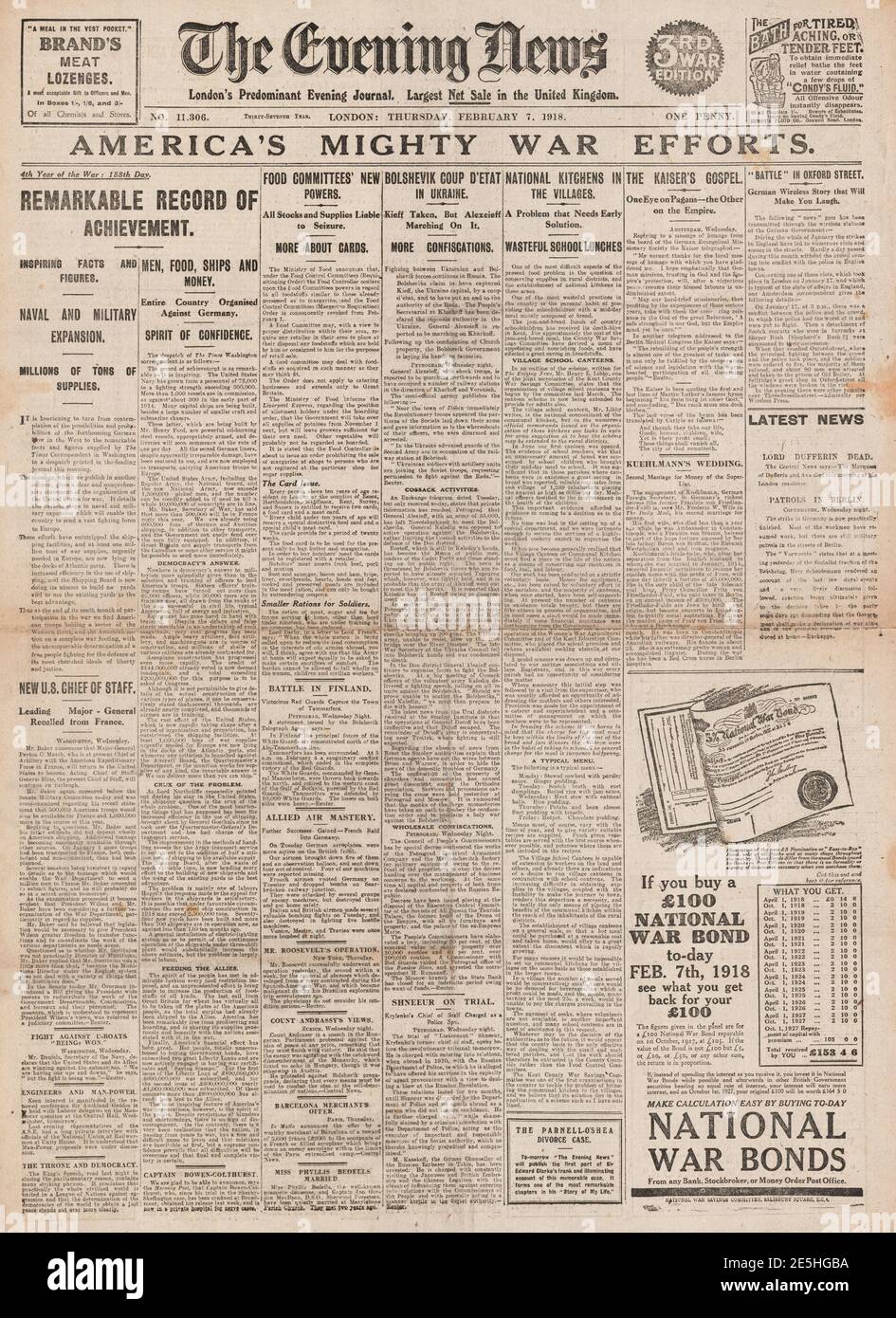 1918 Evening News America's war effort Stock Photo