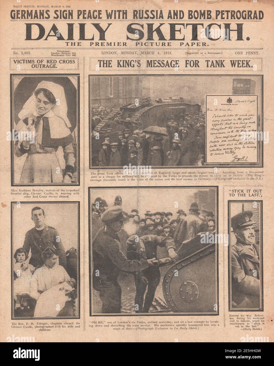 1918 Daily Sketch Victims of HMHS Glenart Castle sinking Stock Photo
