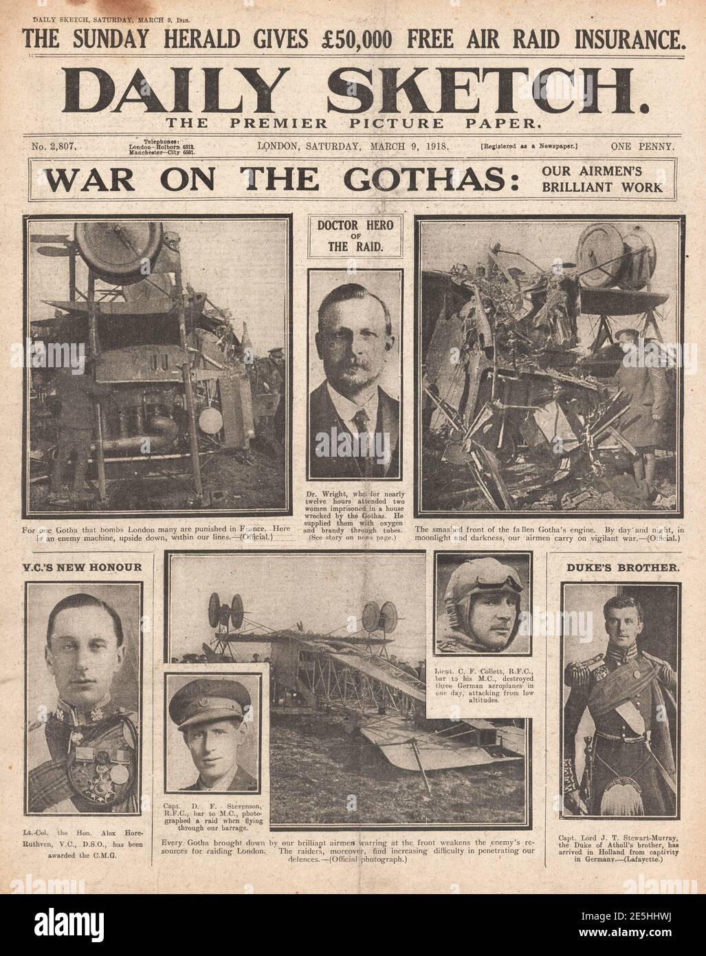 1918 Daily Sketch Gotha raids on England Stock Photo