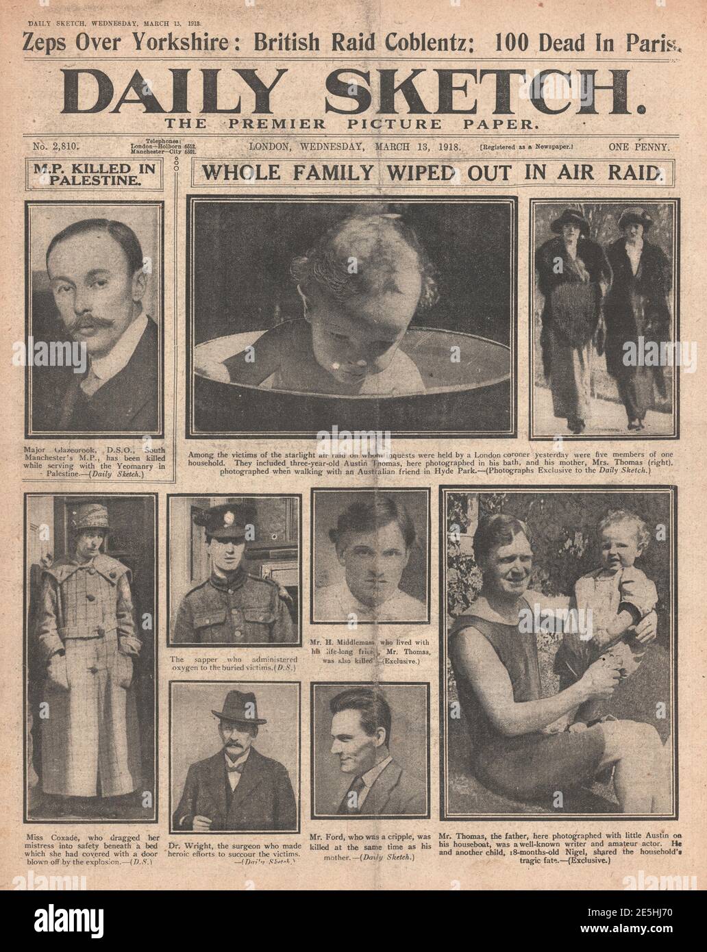 1918 Daily Sketch Victims of London air raid Stock Photo