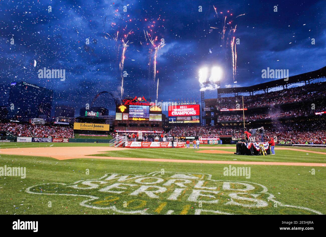 Fireworks end the Busch Stadium Ceremony of the St. Louis Cardinals