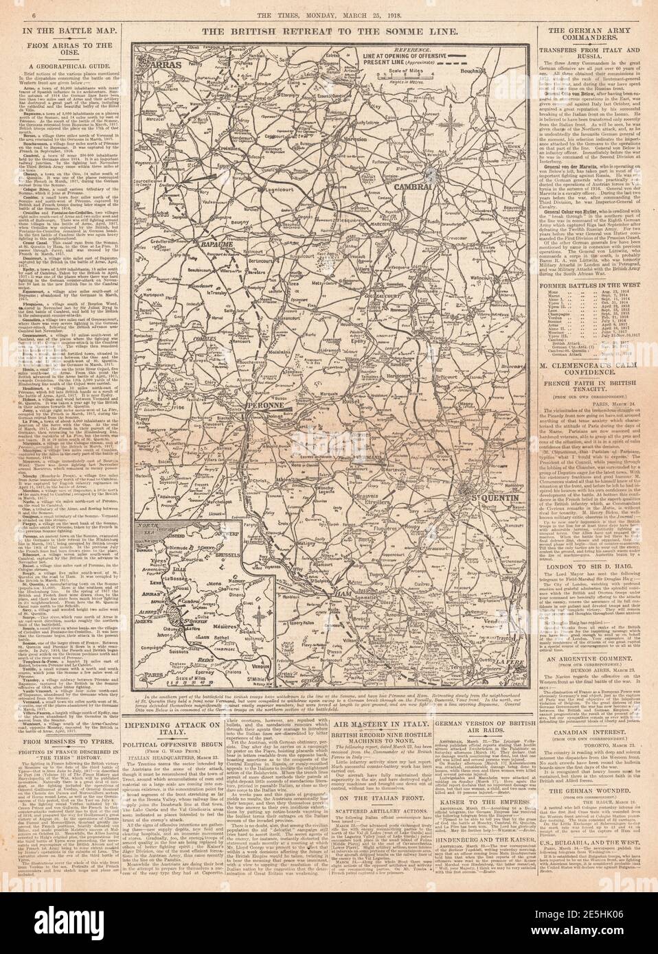 1918 The Times German Map of Spring Offensive Stock Photo