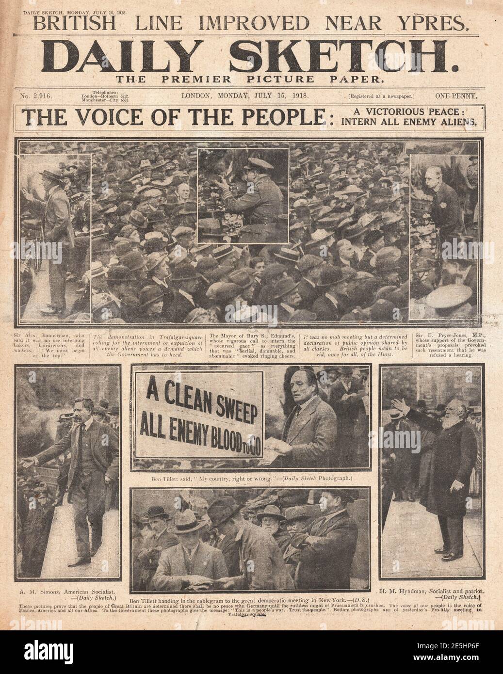 1918 Daily Sketch Pro-internment rally at Trafalgar Square Stock Photo