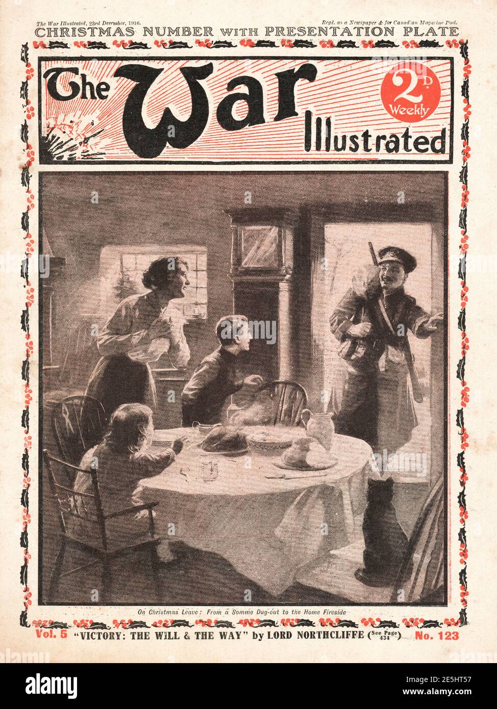 1916 The War Illustrated Soldier arrives home on Christmas leave Stock Photo