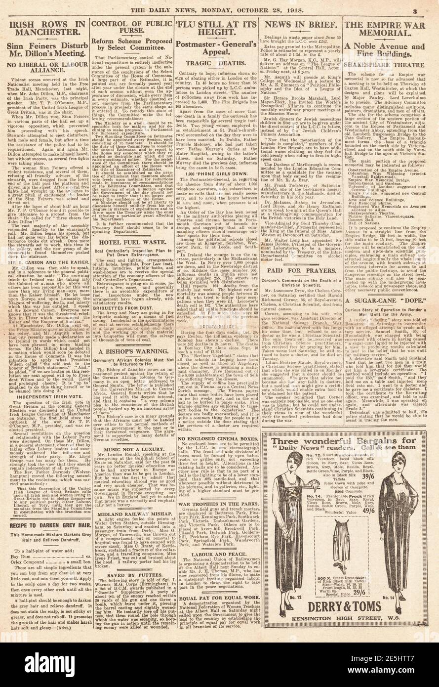 1918 Daily News Germany Spanish flu pandemic Stock Photo