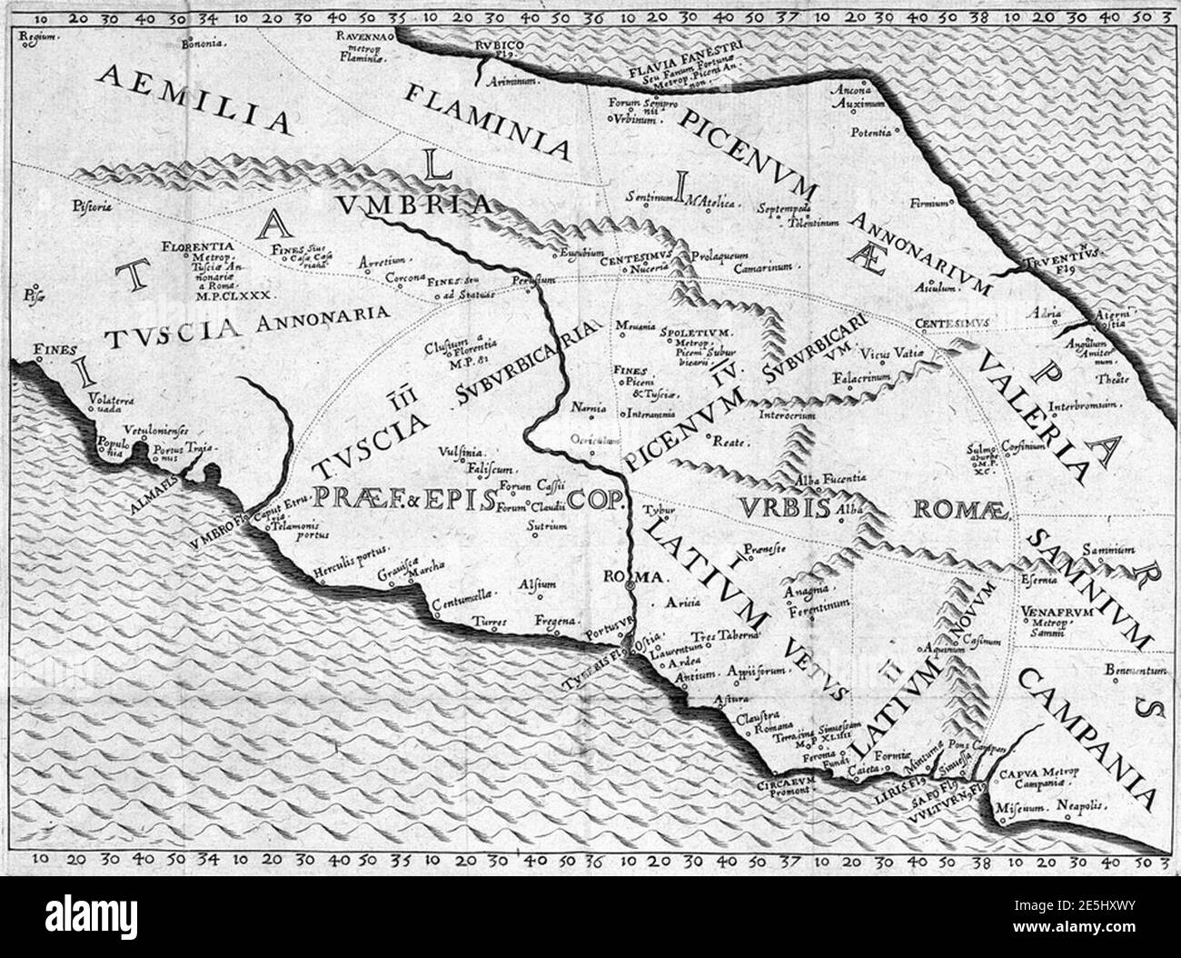 Middle Italy map 1618. Stock Photo