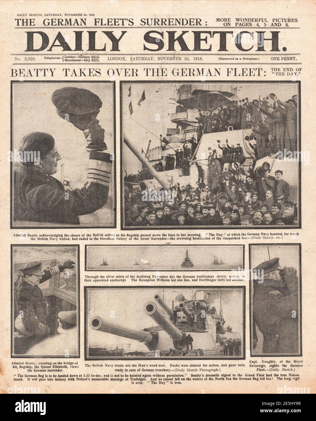 1918 Daily Sketch Surrender of the German High Seas fleet Stock Photo