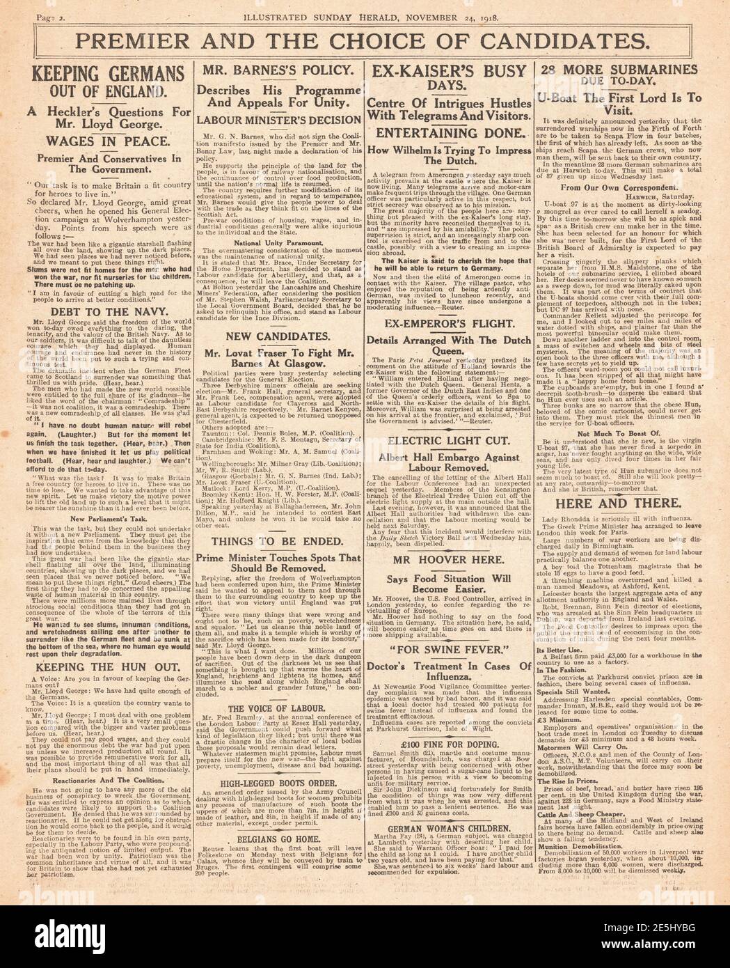 1918 Sunday Herald UK General Election Candidates Stock Photo