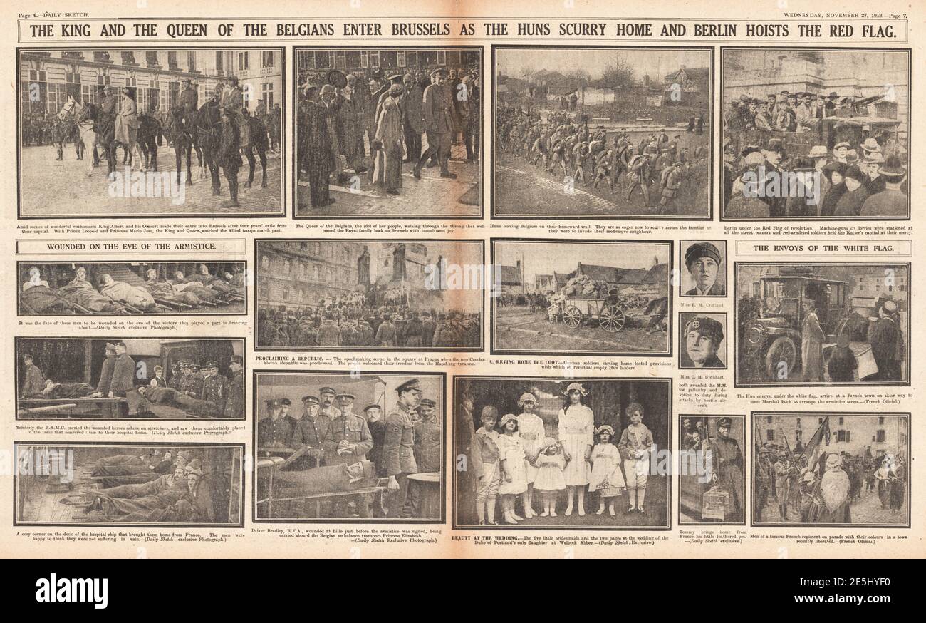 1918 Daily Sketch centre page Belgium King enters Brussells Stock Photo