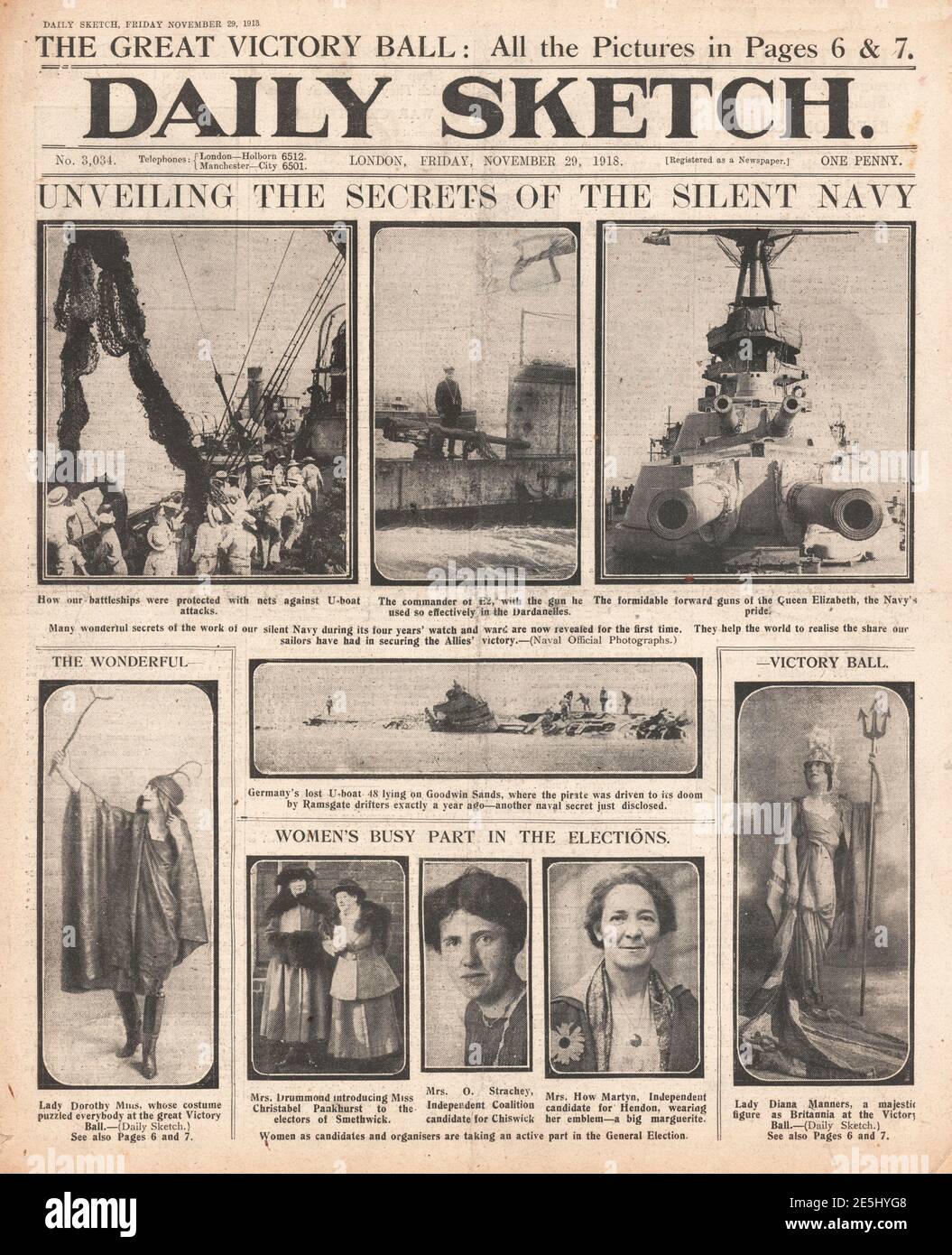 1918 Daily Sketch front page Women and UK Elections Stock Photo