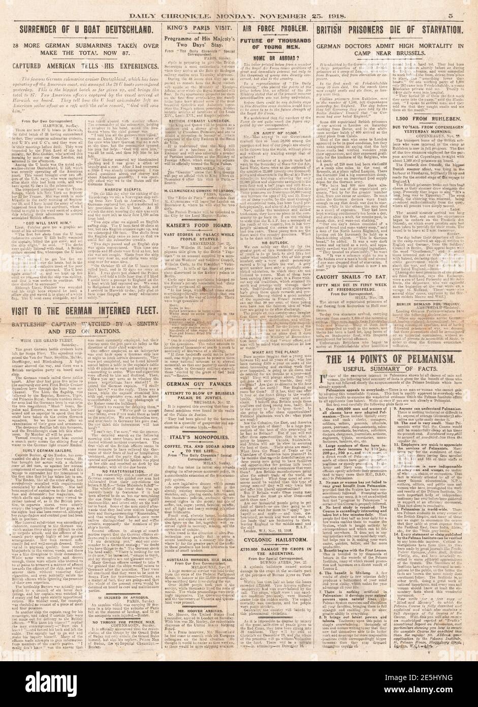 1918 Daily Chronicle Surrender of U-Boat Deutschland Stock Photo