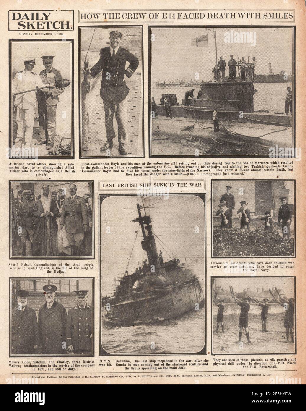 1918 Daily Sketch back page British Submarine E14 Stock Photo