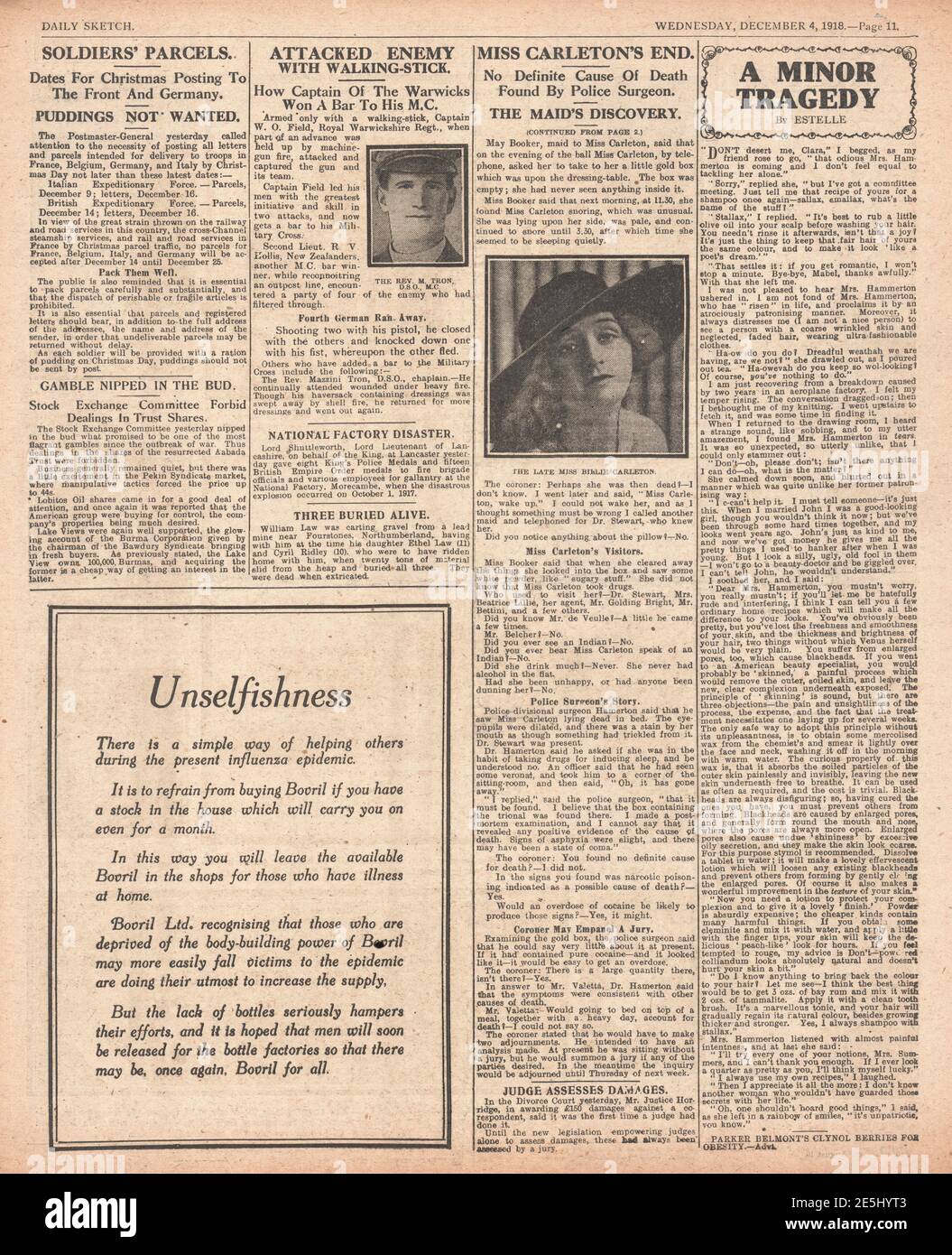 1918 Daily Sketch Death of actress Billie Carleton Stock Photo Alamy